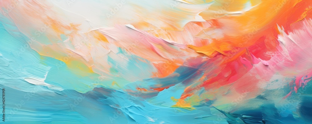 Abstract rough colorful multicolored art painting texture with oil brushstroke, panorama. Generative Ai.