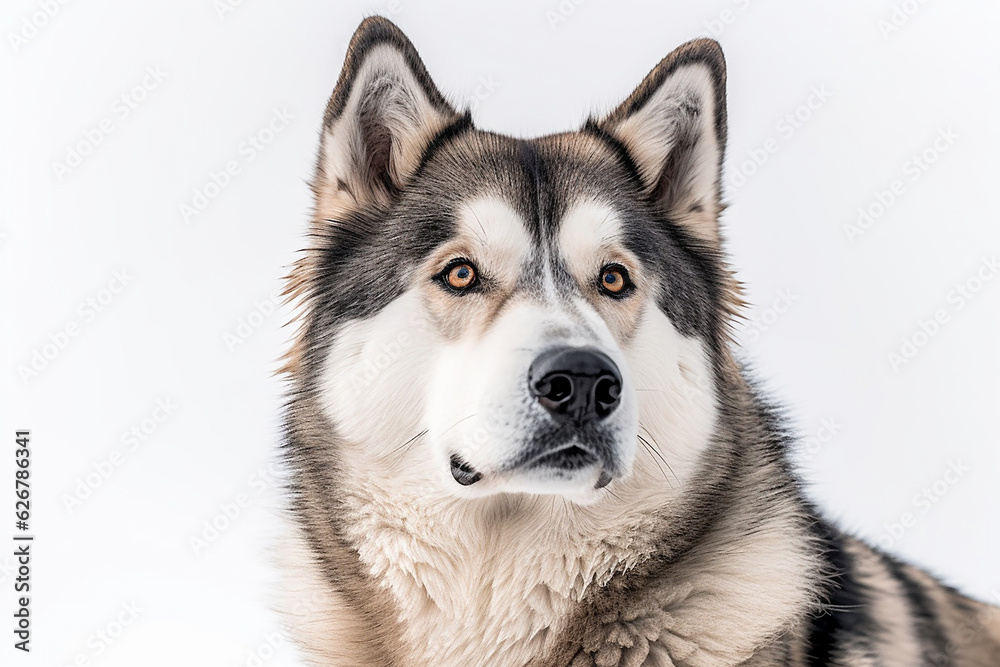 Portrait of a Alaskan Malamute dog with white background
