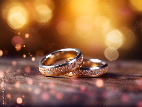 Diamond Gold Silver wedding rings Bokeh Glitter background