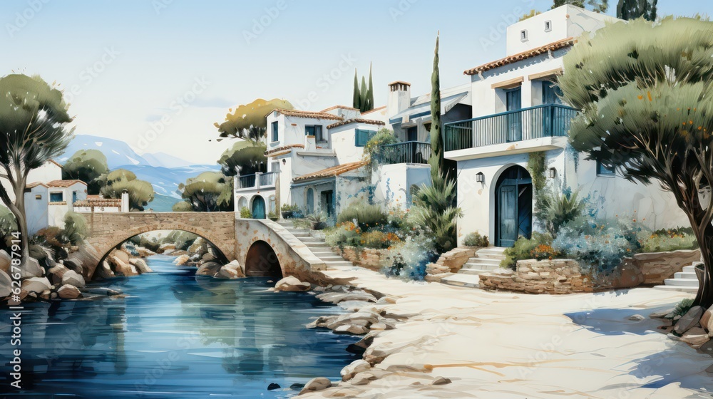 Watercolor Mediterranean Landscapes