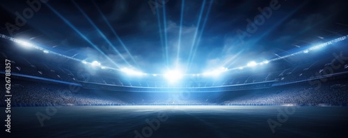Sport football stadium ar arena in night with green grass, vivid spotlights , © amazingfotommm