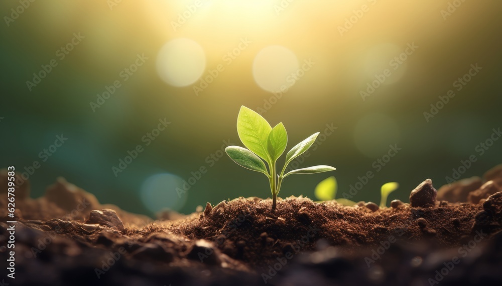 Growth and Renewal: A Small Plant Flourishing in Sunlight and Soil, Generative AI