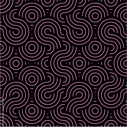 Pink & Black seamless undulating wavey pattern textured background wallpaper vector