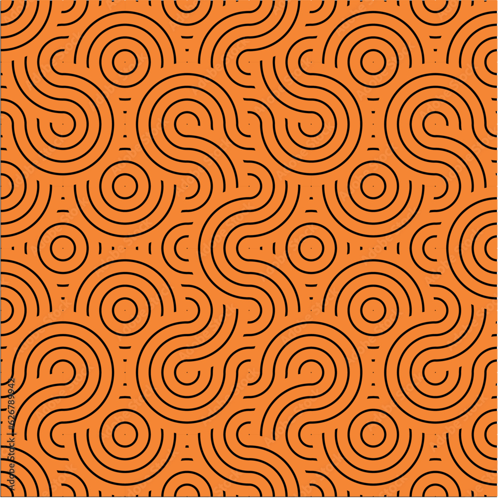 Orange & Black seamless undulating wavey pattern textured background wallpaper vector