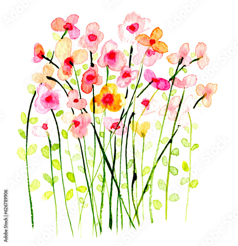 Bouquet di piccoli fiori multicolore, acquerello isolato su sfondo bianco