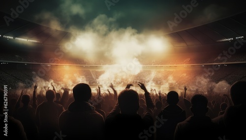 Excited Fans Cheering Outside the Stadium during an Intense Match, Copy Space, Generative AI