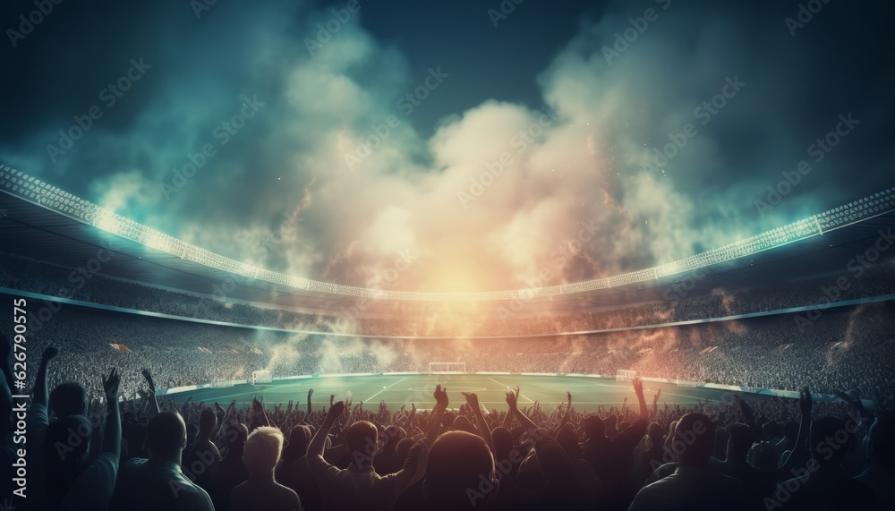 Football Crowd at Stadium with Smoke - Excitement and Intensity, Generative AI