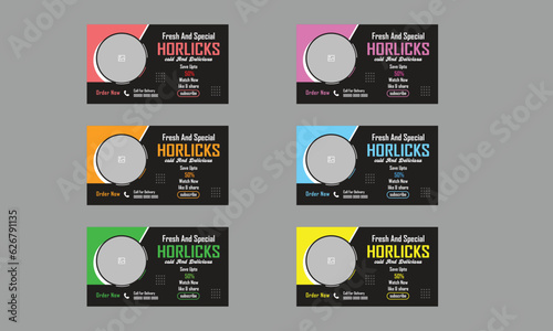 Horlicks instant malted drinks display for sale on the hypermarket shelf with selective focus, Horlicks & Drinks social media post template vector,  cold And Delicious,