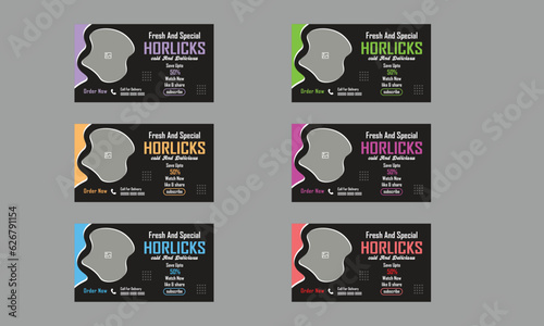 Horlicks instant malted youtube thumbnail design illustration, Horlicks & Drinks social media post template vector,  cold And Delicious,
