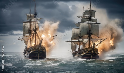 The pirate boats clash in an epic sea fight