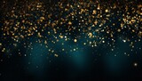 Golden Sparkle on Black Background with Festive Decorations and Copy Space, Generative AI