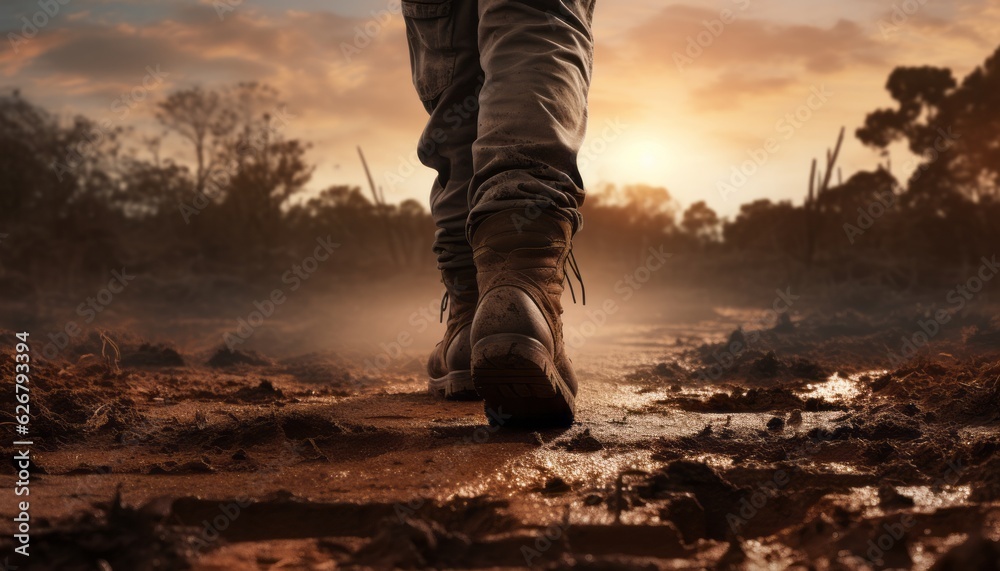 Army Boot in the Dirt - Symbol of Strength and Resilience, Generative AI Army Boot in the Dirt - Symbol of Strength and Resilience, Generative AI