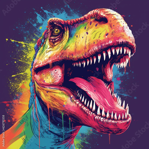 Colorful T-rex dinosaur in pop art style photo