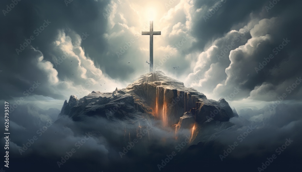 Divine Cross in the Clouds - A Symbol of Hope and Salvation, Generative AI