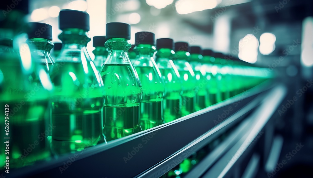Manufacturing Process of Soda Bottles in a Modern Factory, Generative AI