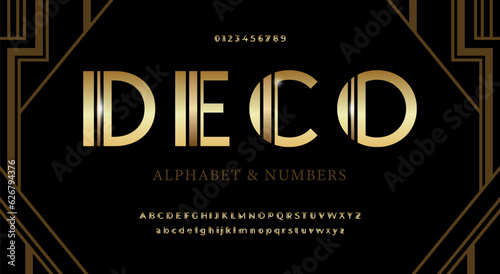 Bold gold alphabet in art deco style.