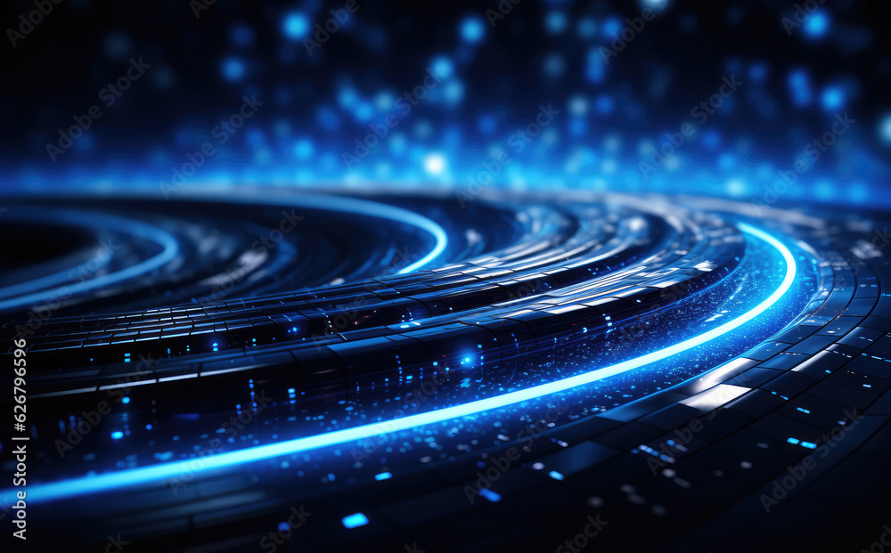 Fototapeta premium Futuristic technology wave background with glowing lines and bokeh. created with generative AI technology.