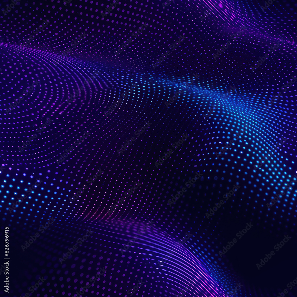 Abstract wave background with dots. Purple and blue colors. created with generative AI technology.