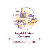 Editable legal and ethical concerns concept thin line icon, isolated vector representing data democratization.