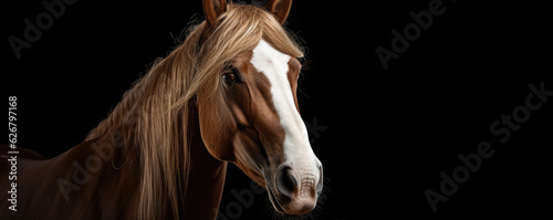 Horse portrait on black backround.