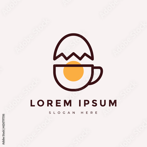 coffee egg delicious breakfast healthy drink cafe menu logo design vector graphic illustration
