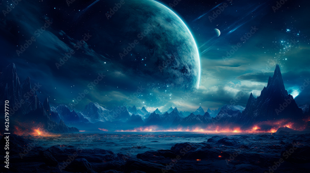 Science fiction futuristic cosmic background.Alien Planet - Fantasy Landscape