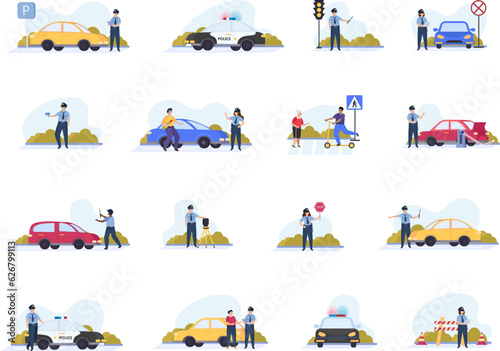 Traffic Police Flat Recolor Icon Set