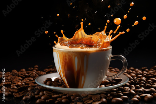 Morning coffee espresso hot espresso in cardboard cup.coffee to splash.generative ai