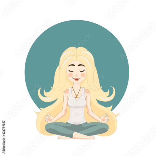 The girl meditates and practices yoga. vector image of a girl with white hair.