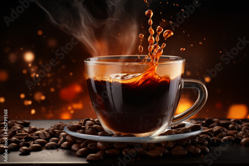 Morning coffee espresso hot espresso in cardboard cup.coffee to splash