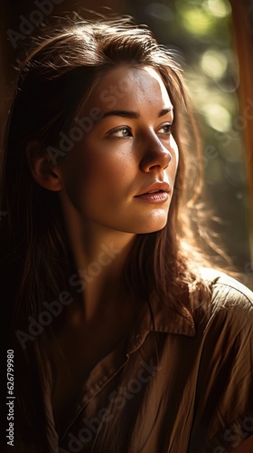 Close up portrait of a beautiful young brunette female model