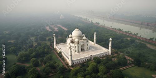 Taj Mahal aerial view - Generative AI