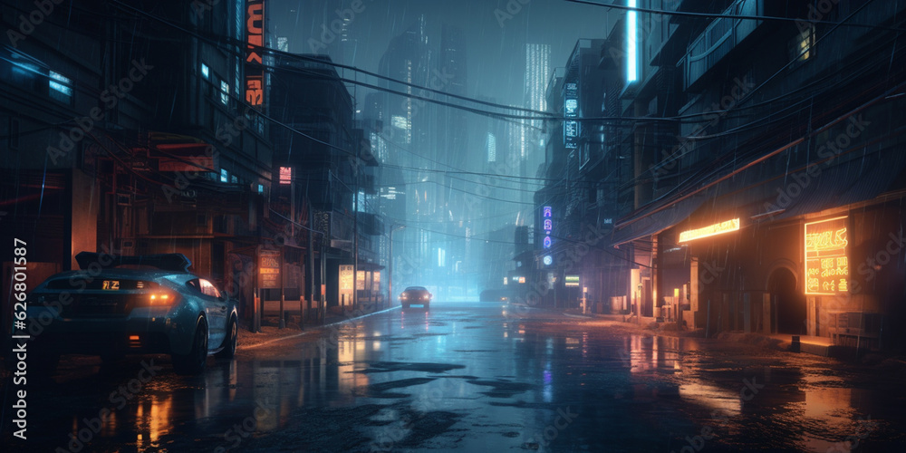 Sci-fi fantasy city, cyberpunk buildings illustration
