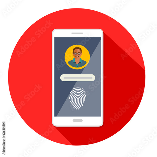 cellulare con user id e impronta digitale  piatto icona con lunga ombra fondo trasparente  photo