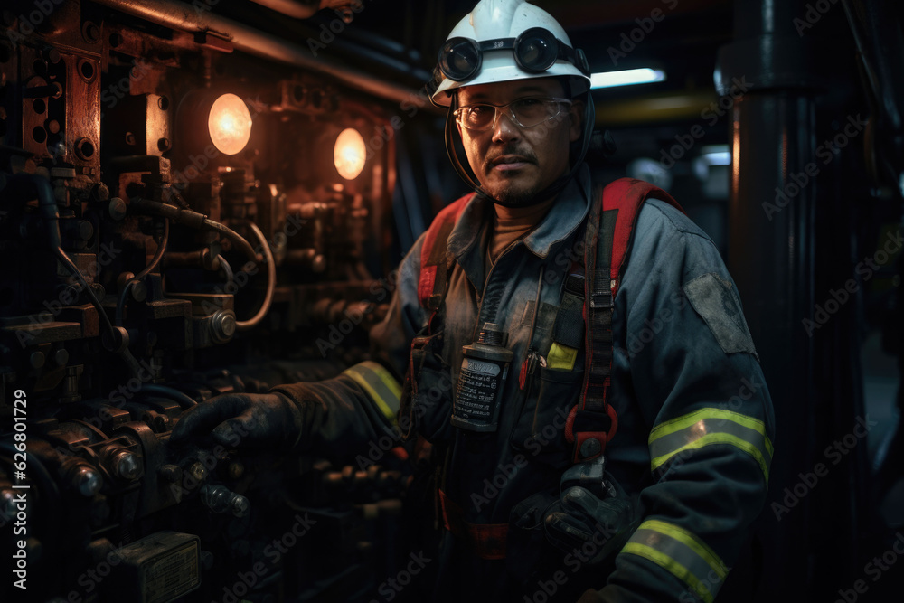 Technician worker working on the gas power plant inside Technician worker working on the gas power plant inside