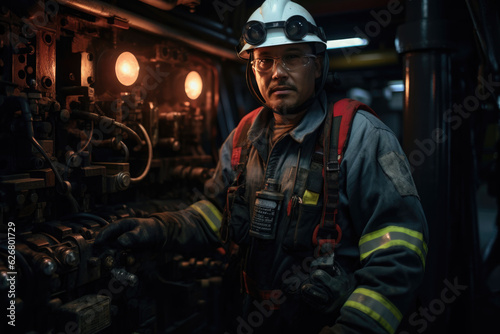 Technician worker working on the gas power plant inside