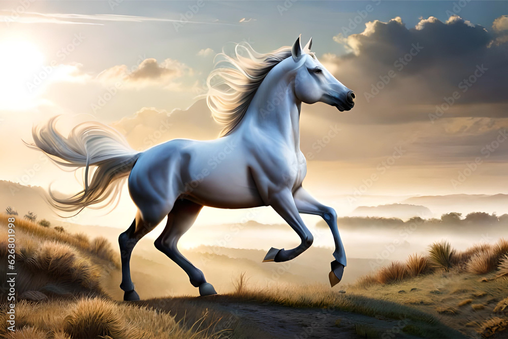 a white horse running | Generative AI a white horse running | Generative AI
