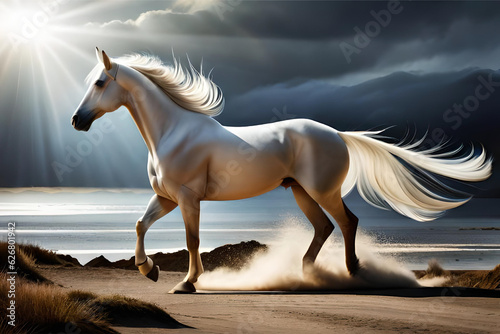 a white horse running   Generative AI