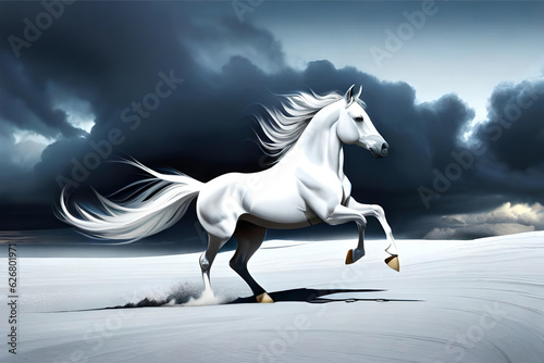a white horse running   Generative AI