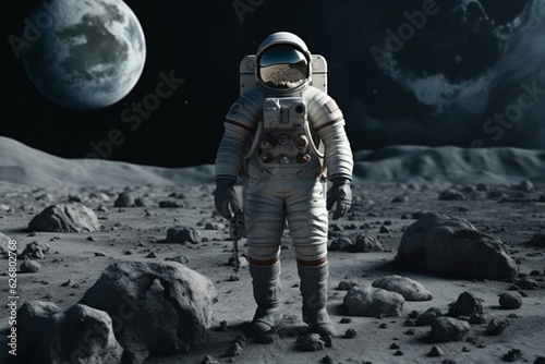Space explorer on lunar surface. Generative AI