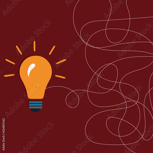 Yellow light bulb icon and tangled threads
