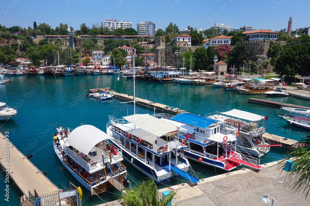 Antalya Marina Turkey Historic Old Town Area Known As Kaleici With Antalya Marina Turkey Historic Old Town Area Known As Kaleici With