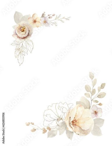 Watercolor vector botanical wreath with pastel flowers and leaves.