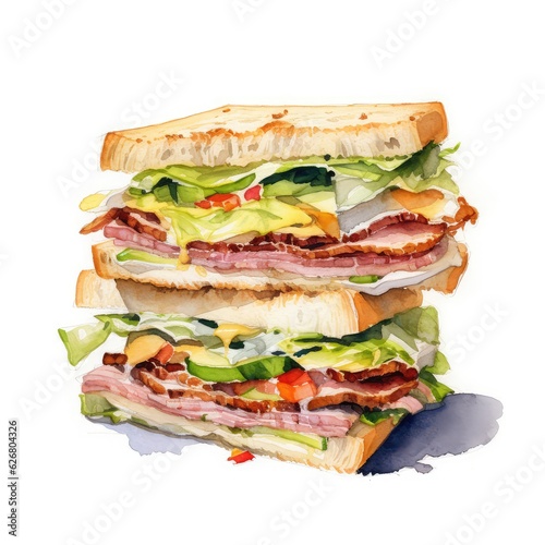 Sandwich watercolor illustration - Generative AI.