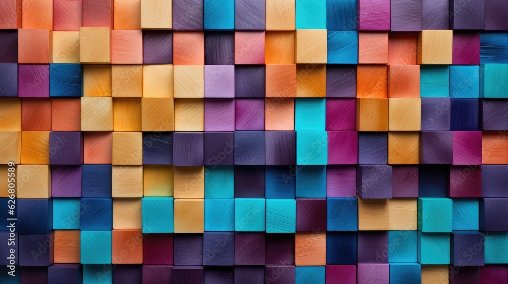 Abstract block stack wooden 3d cubes, colorful wood texture for backdrop