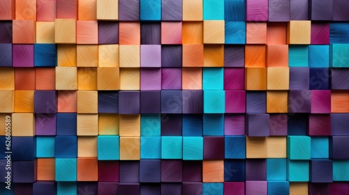 Abstract block stack wooden 3d cubes, colorful wood texture for backdrop