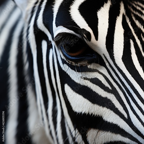 Close-up of a zebra eye. Generative AI