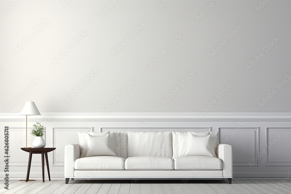 empty wall in classical style interior with white sofa Generative AI empty wall in classical style interior with white sofa Generative AI