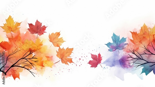 Watercolor autumn abstract background with maple leaves. Generative AI