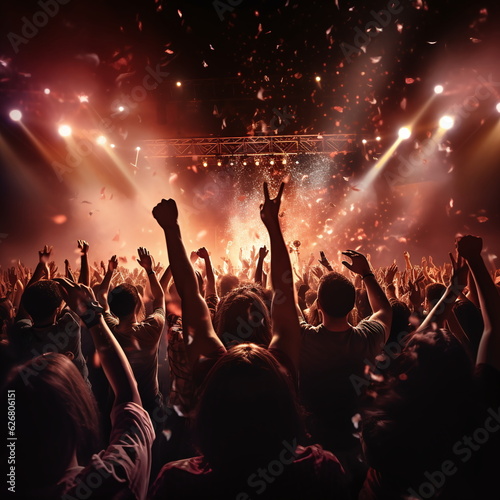 Konzert oder Festival mit großer Zuschauermenge die feiert, ai generiert